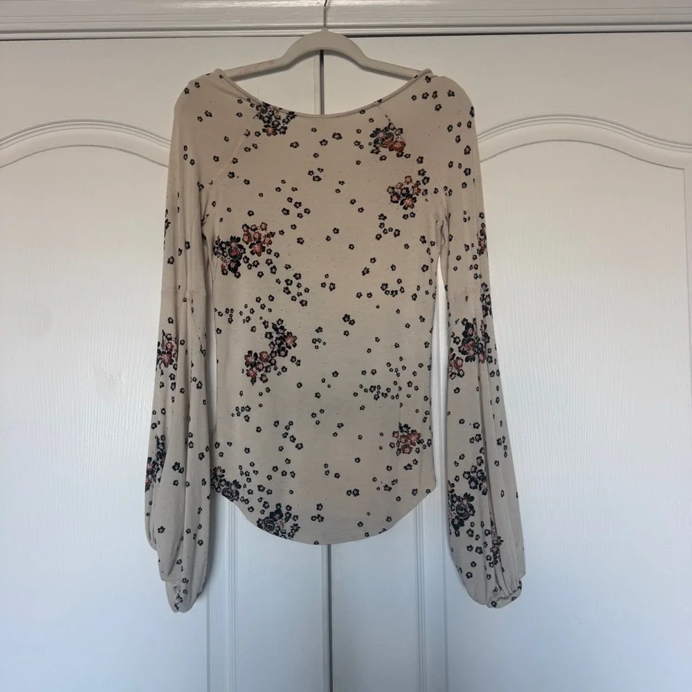 Free People To The Tropics Floral Balloon Sleeve Top Cream Small Boho